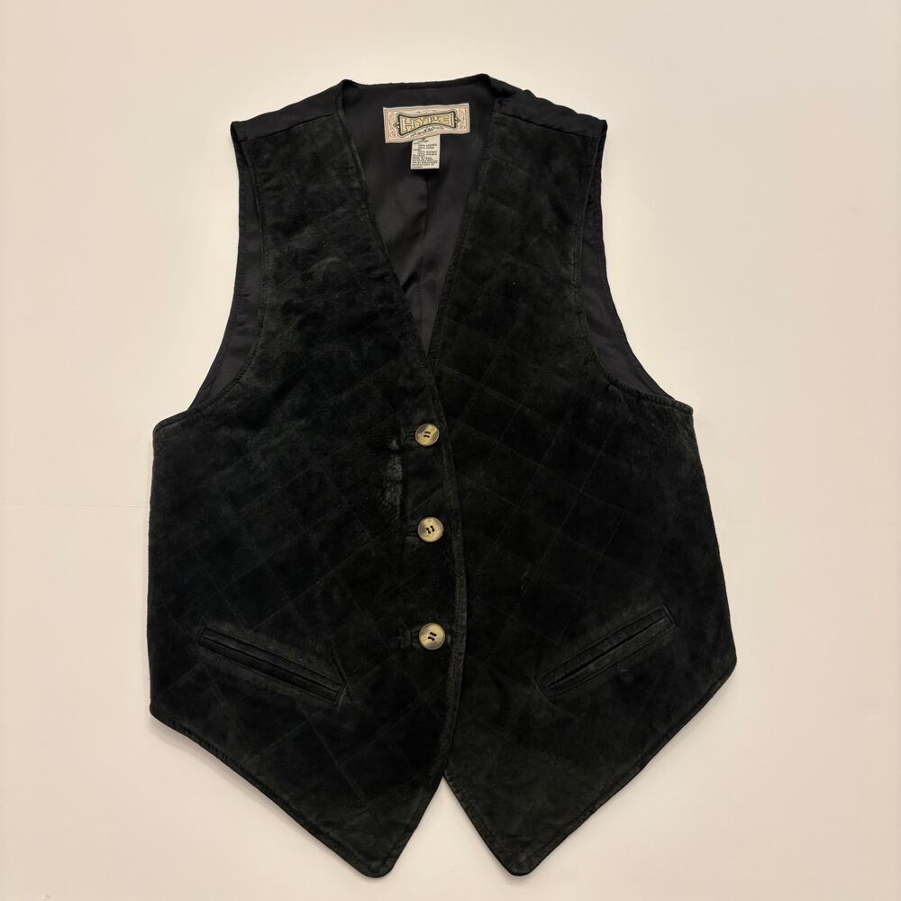 Hype Mens M Black Velvet Vest Waistcoat Diamond Pattern Button Front Formal